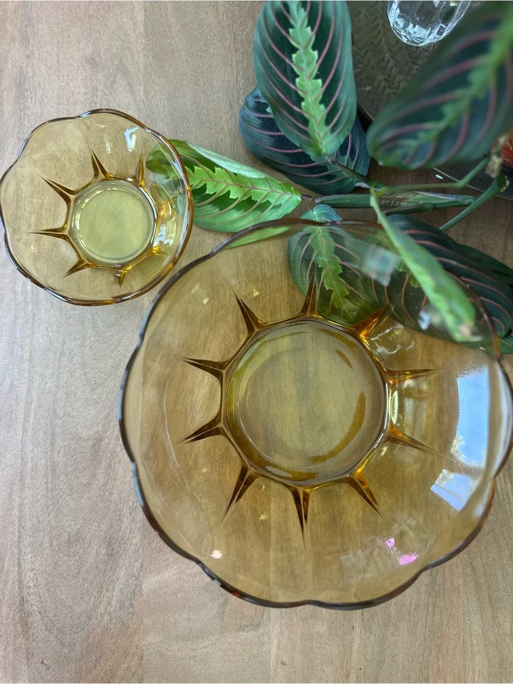Vintage Amber Glass Ruffled Bowl Set (2-Piece)